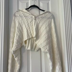 white cable knit crewneck zip up!
